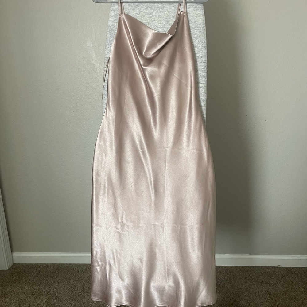 Birdy Grey Liza Taupe Matte Satin Slip Dress